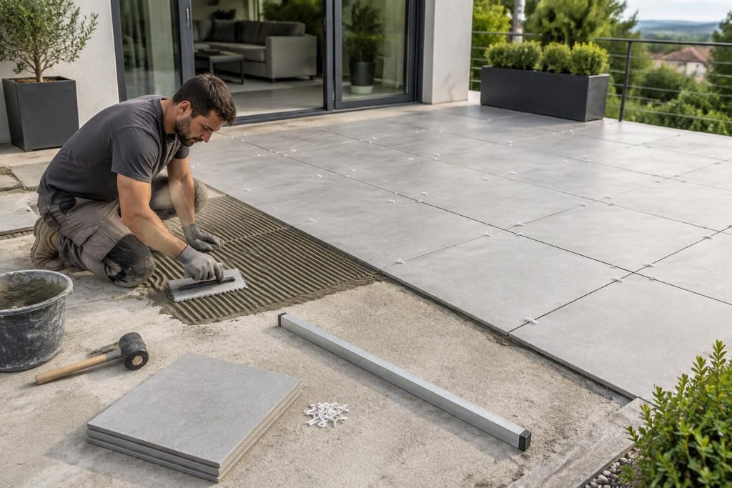découvrez les règles du dtu pour poser un carrelage extérieur collé sur une terrasse en béton : support, pente, étanchéité et joints.